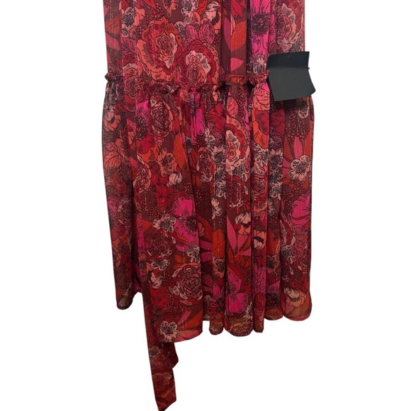 NWT Lulus Standout Aesthetic Red Floral Lurex Halter Tiered Midi Dress small - Picture 5 of 10